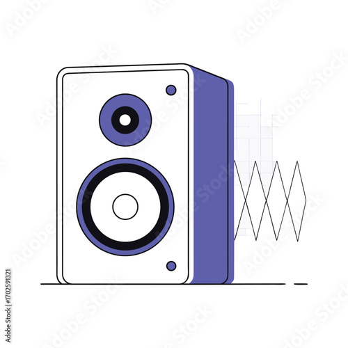 Vector art of modern illustration of a blue and white speaker emitting sound waves