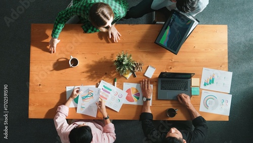 Tableau sur toile Top view of business team attend meeting while prepare working and analyzing data