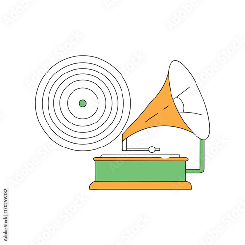 Vector art of vintage gramophone with a vinyl record