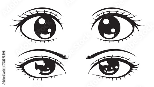 Anime Eyes Line Art Illustration Manga Style Black and White Expressions