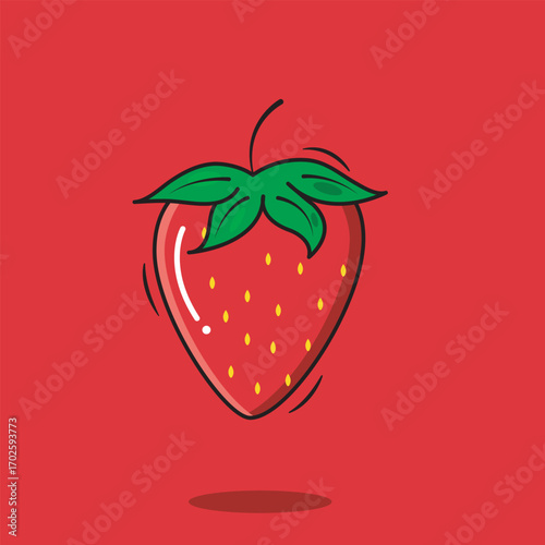 Vector whole Fresh Strawberry Fruit Icon Cartoon Style On Red Background Vector Illustration