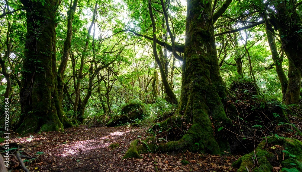 Obraz premium Lush green forest path