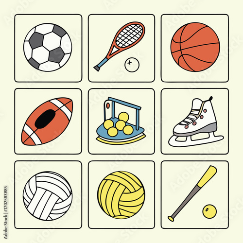 Collection of 16 diverse sports icons and illustrations for athletic and recreational themes