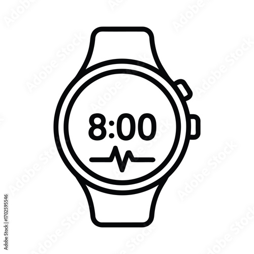 Black and white outline vector illustration of a smartwatch or fitness band icon in minimalist line art style
