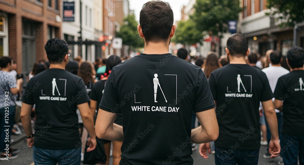 Fototapeta premium Group of people participating in White Cane Day street event 