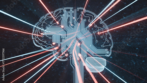 artificial intelligence hologram with futuristic network brain, modern digital innovation for ai, machine learning, neural data technology and advanced computer science