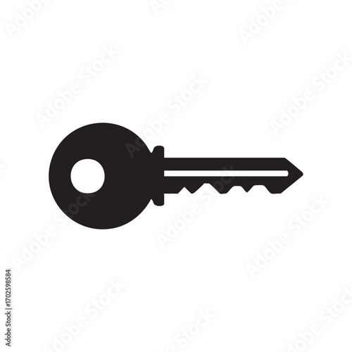 Black Silhouette Key Icon on White Background