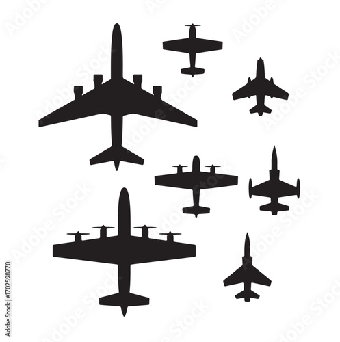 Airplanes silhouettes set. Airplane icons. Vector illustration