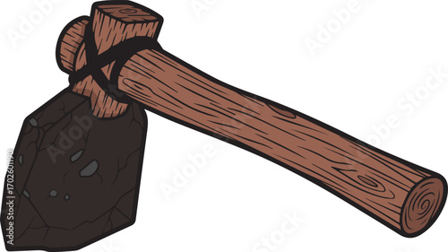 illustration ancient wooden hoe vector