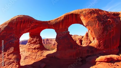 Double archway of vibrant red rock formations