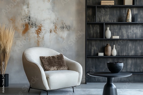 Beautiful Apartment, Sofa, Chair, Dining Table wall Mockup Interior design of modern living room