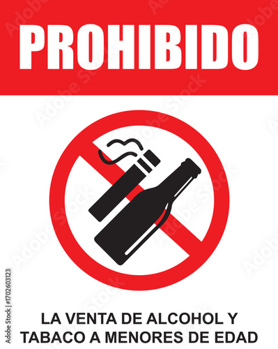 Rótulo para establecimiento comercial prohibido la venta de alcohol y tabaco a menores de edad
