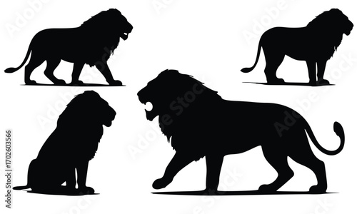 lion silhouettes vector illustration with various animal shapes in black wildlife and pet design style