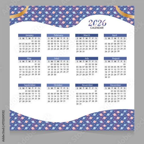 2026 calendar with space shape