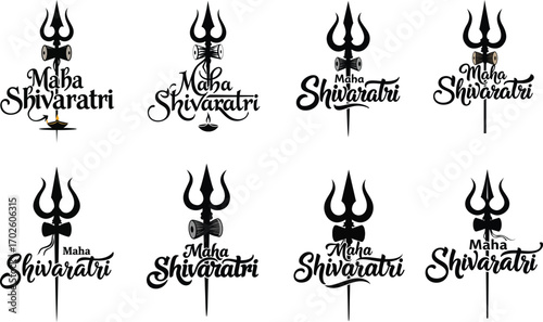 Maha Shivaratri Trishul Typography Vector set Design .