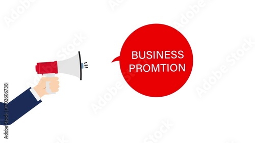 Animated Business Promotion with Megaphone and Marketing Text Announcement Graphic for Advertising Campaigns, Sales, and News on Alpha Channel.