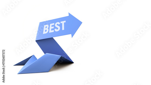 Free Download  Blue arrow directional sign on white background. Best. Text. Copy space. 3D rendering. Illustration. - GFXLoad
