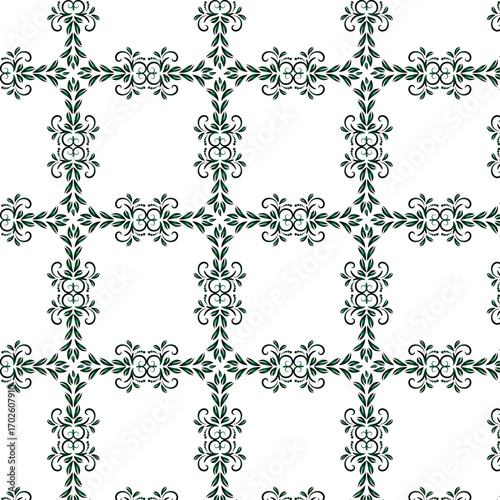 Green Floral Pattern Background. Intricate  Floral Tile Pattern. 