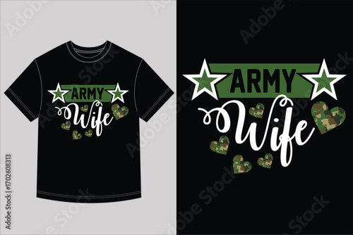 Army Wife T-Shirt, Proud Military Wife Tee, Camouflage Hearts Shirt, US Army Spouse Gift, Army Family Appare