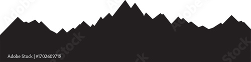 Jagged mountain range silhouette against a white background Keywords: mountains, mountain range, silhouette, jagged, peaks, landscape, nature, graphic, design, element, background, white, isolated