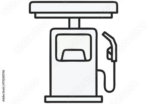 Gas station outline with fuel pump and car symbolizing transportation and refueling with copy space