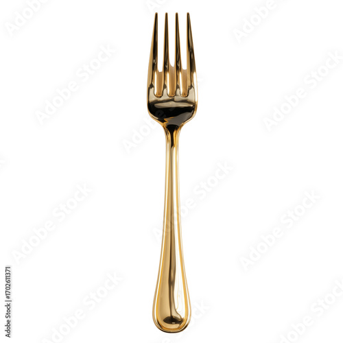 Shiny Gold Fork Isolated on White Background golden isolated on a transparent background