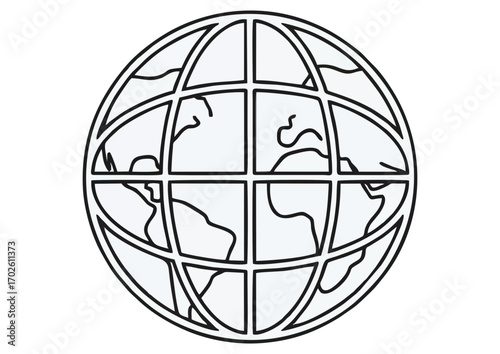 Globe outline with grid pattern symbolizing Earth and global connectivity with copy space

