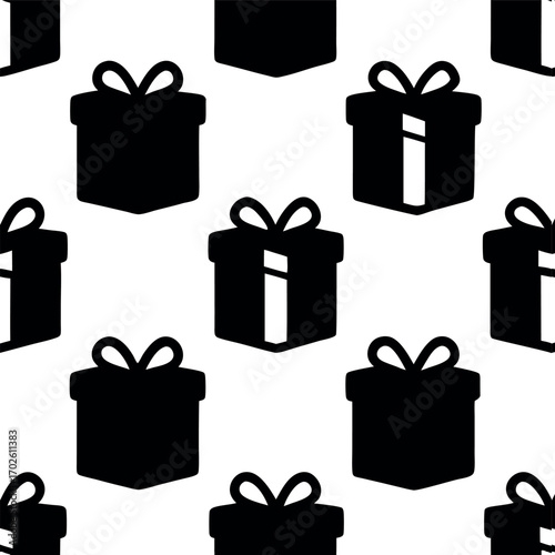 Gift Box Pattern: A repeating pattern of black gift boxes against a simple backdrop creates a sense of celebration and anticipation, perfect for conveying messages of giving, special occasions.