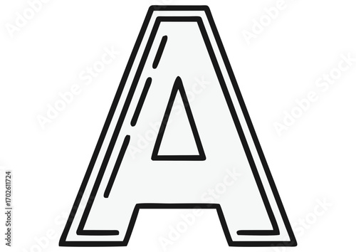 Stylized letter "A" in bold outline design with light color background and copy space