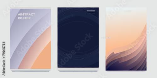 Three abstract vertical posters with gradient colors and flowing wave patterns
