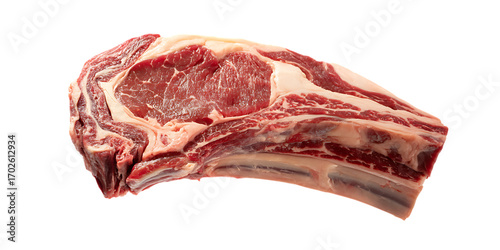 Raw beef entrecote bone isolated on transparent background