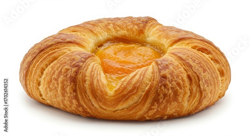 apricot Danish pastry isolated on white background for dessert or bakery presentation