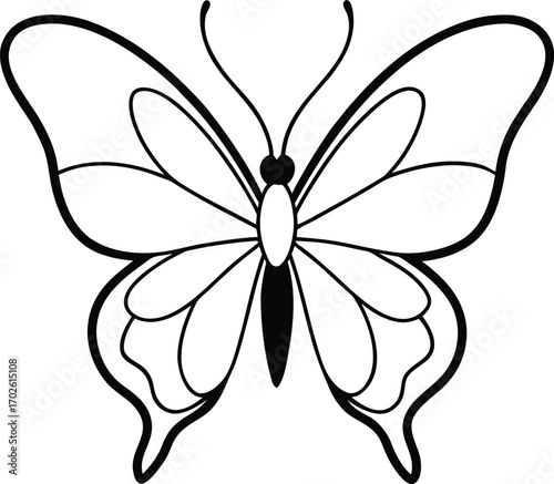 Simple butterfly outline illustration for coloring book or educational material on white background