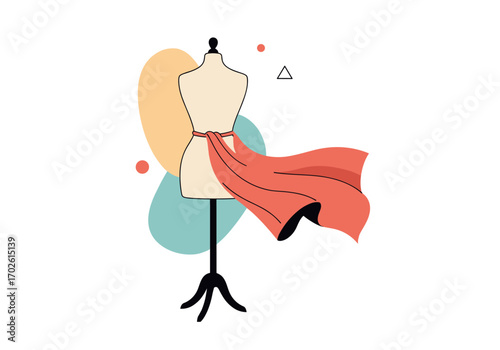 Creative fashion design process showcasing elegant drape fabric on a mannequin form abstract background art