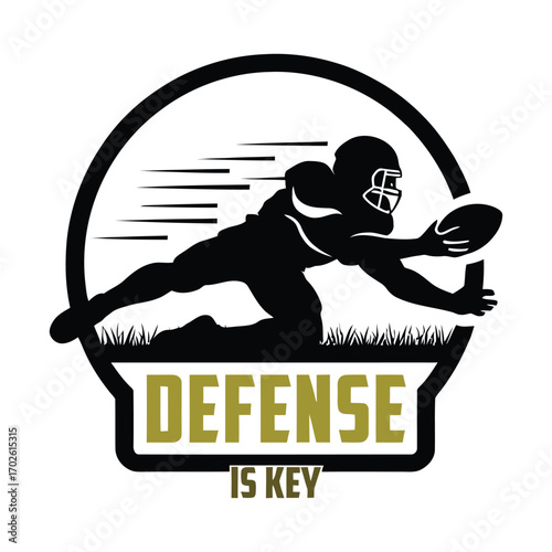 American football player making defensive play defense