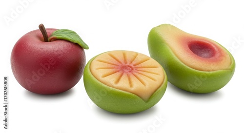 Fototapeta Naklejka Na Ścianę i Meble -  Assorted marzipan fruits isolated on white background for food and dessert photography