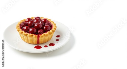 mini cherry pie on a clean white surface for a minimalist dessert or pastry presentations