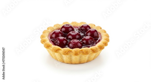 mini cherry pie on a clean white surface for a minimalist dessert or pastry presentations