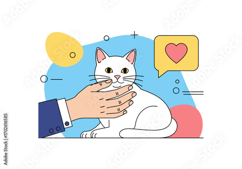 Petting a beloved white cat illustration expressing affection and care for feline companionship