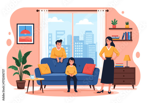 A happy family enjoying quality time together in their cozy living room on a sunny afternoon