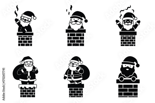 Santa chimney vector icon set black color and white background
