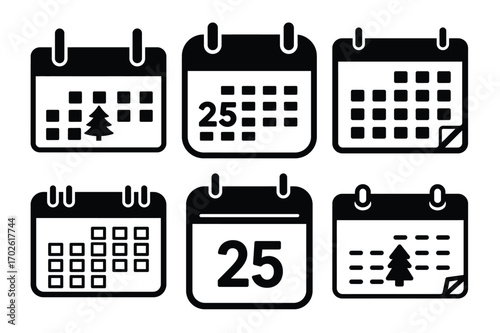 Holiday calendar vector icon set black color and white background
