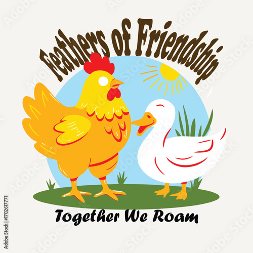 Yellow chicken white duck friendship vector