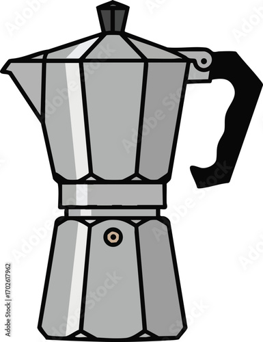 Italian stovetop espresso maker moka pot coffee maker vector illustration for cafe design