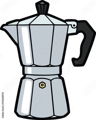 Italian stovetop espresso maker moka pot coffee maker vector illustration for cafe design