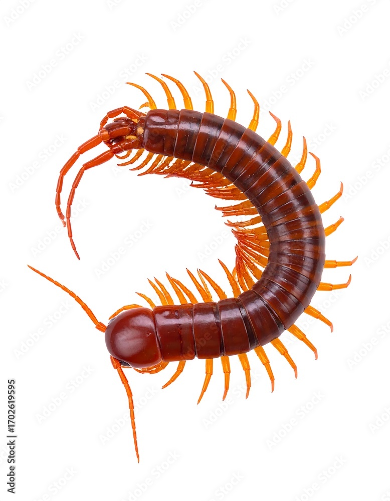 Fototapeta premium Close-up of a segmented, reddish-brown centipede