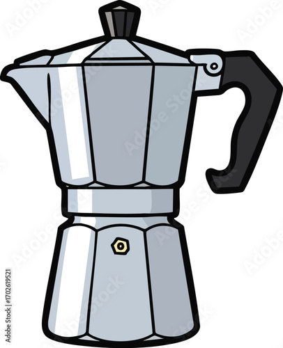 Italian stovetop espresso maker moka pot coffee maker vector illustration for cafe design