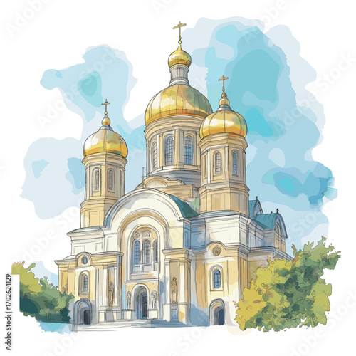 St. Sophias Cathedral. St. Sophias Cathedral watercolor vector illustration