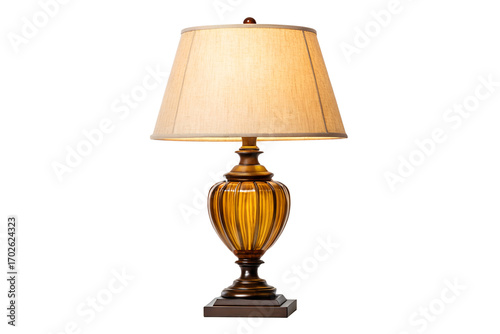Antique amber glass table lamp isolated on white background
