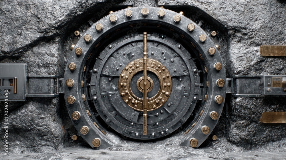 Fototapeta premium A conceptual image of a strong, secure vault door, representing financial security and auditing.
